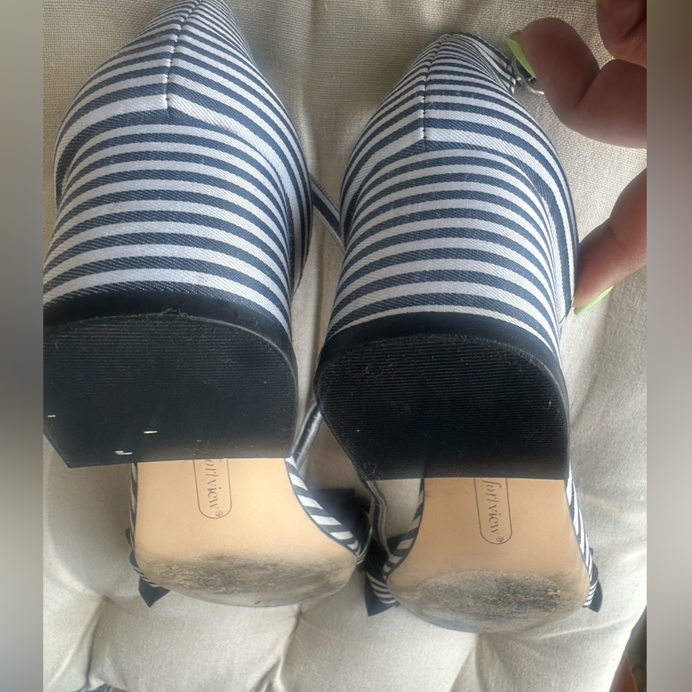 Comfortview Black & White Striped Block Heel Sandals with Bow - Picture 2 of 5